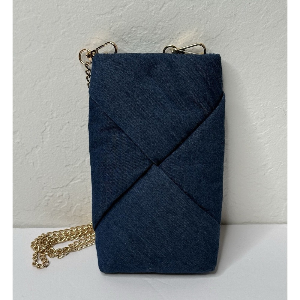 A New Day Cell Phone Purse Bag Denim Blue Gold Chain Strap Crossbody Chic New